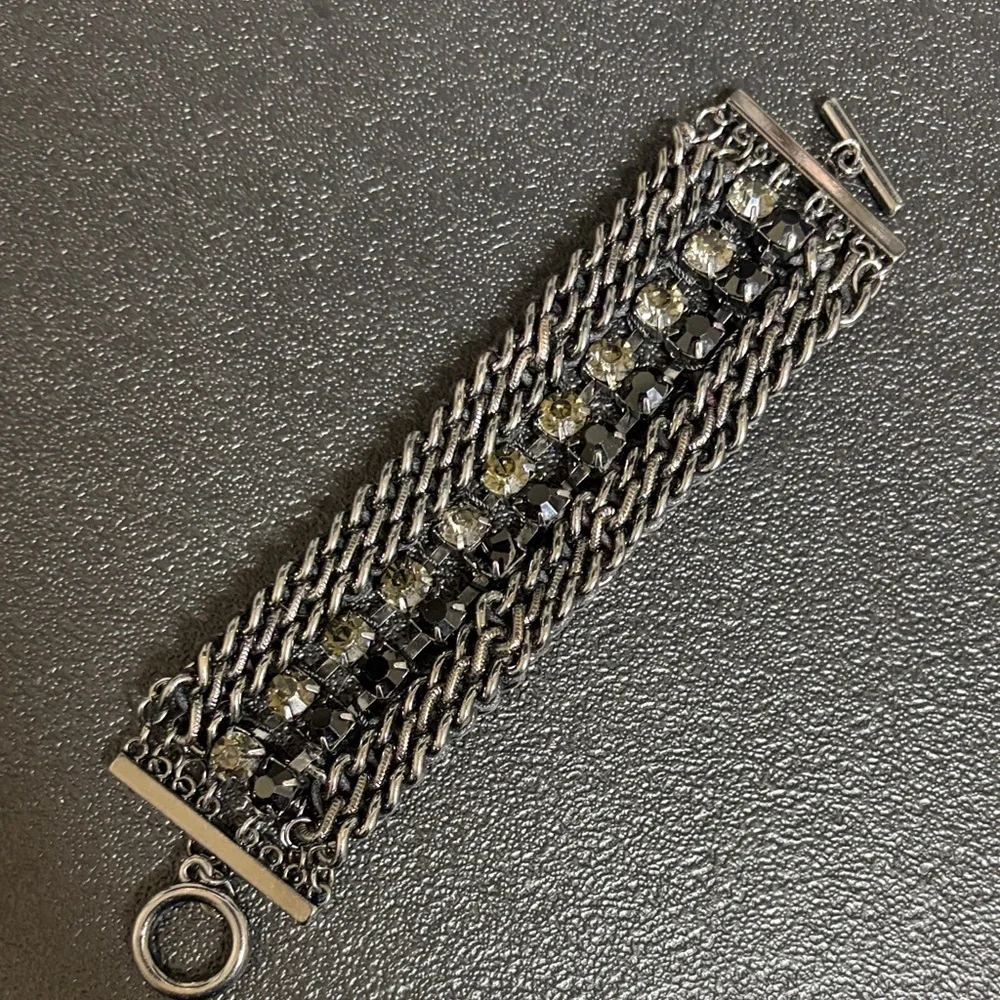 Express Chunky Gunmetal Silver and Black Chain Bracelet Y2K